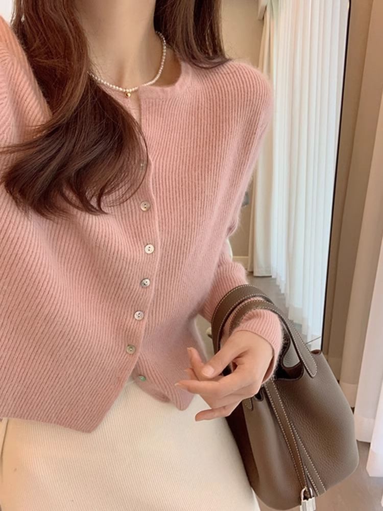 Notch Neck Ribbed Cardigan