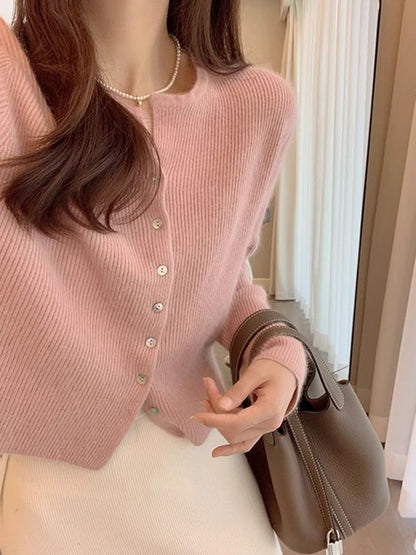 Notch Neck Ribbed Cardigan