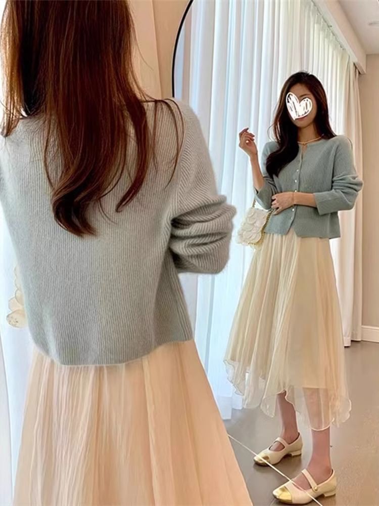 Notch Neck Ribbed Cardigan