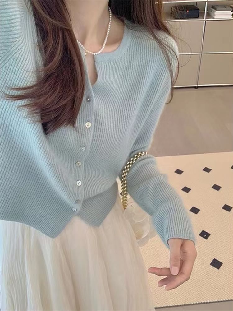 Notch Neck Ribbed Cardigan