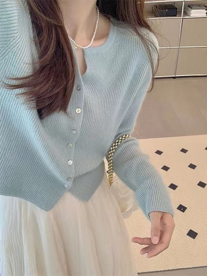 Notch Neck Ribbed Cardigan