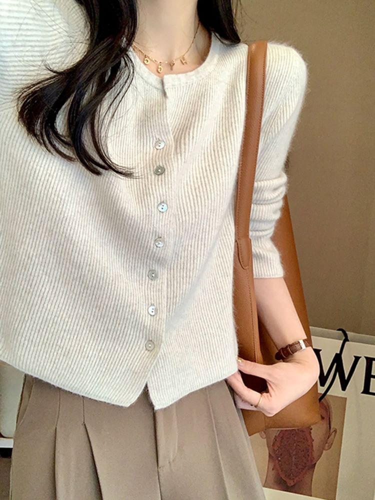 Notch Neck Ribbed Cardigan