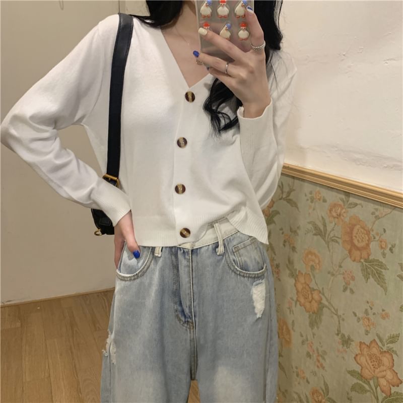 Button-Up V-Neck Cardigan
