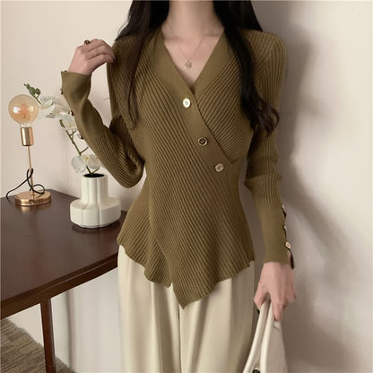 Asymmetrical Button-Front V-Neck Cardigan