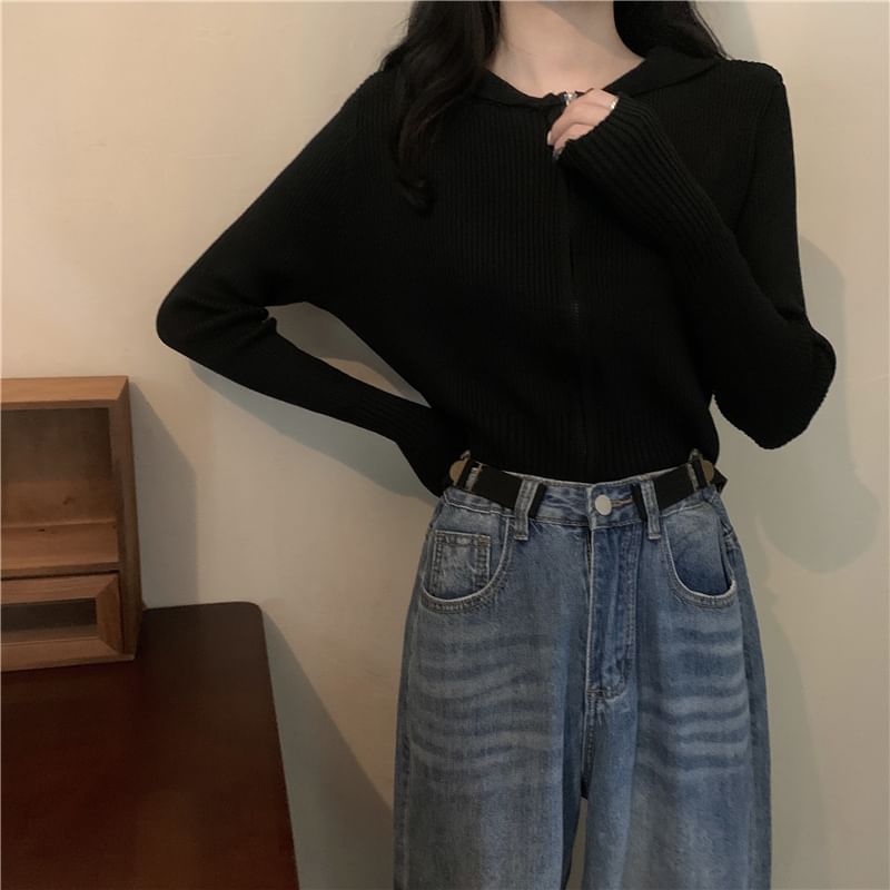 Striped V-Neck Cropped Knit Top