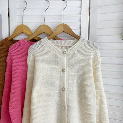 Crew Neck Solid Color Cropped Button Cardigan