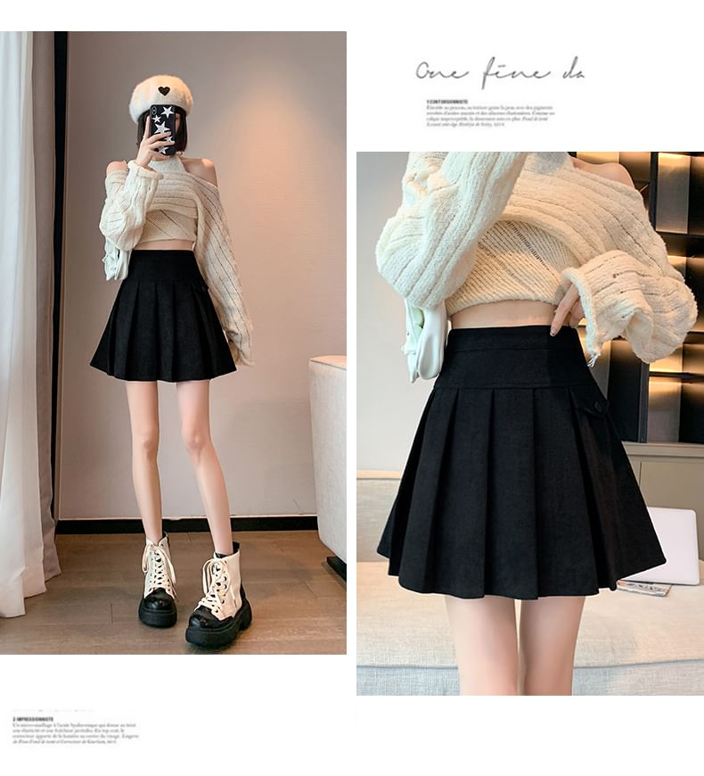 Pleated Mini A-Line Skirt with High Waist
