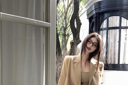 Double Breasted Blazer with Mesh Mermaid Maxi Dress