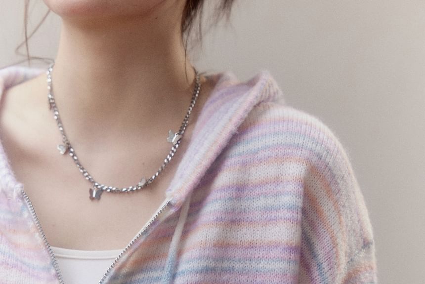 Plus Size Striped Zip-Up Knit Hoodie