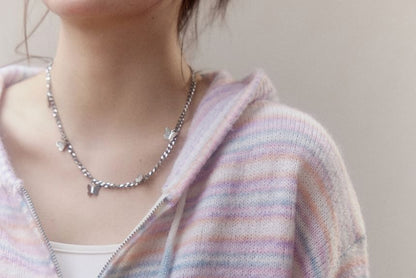 Plus Size Striped Zip-Up Knit Hoodie