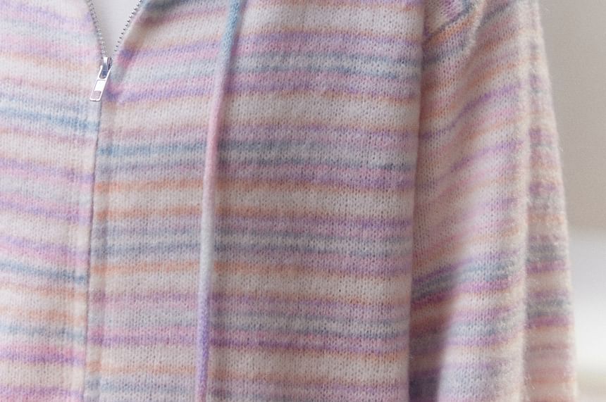 Plus Size Striped Zip-Up Knit Hoodie