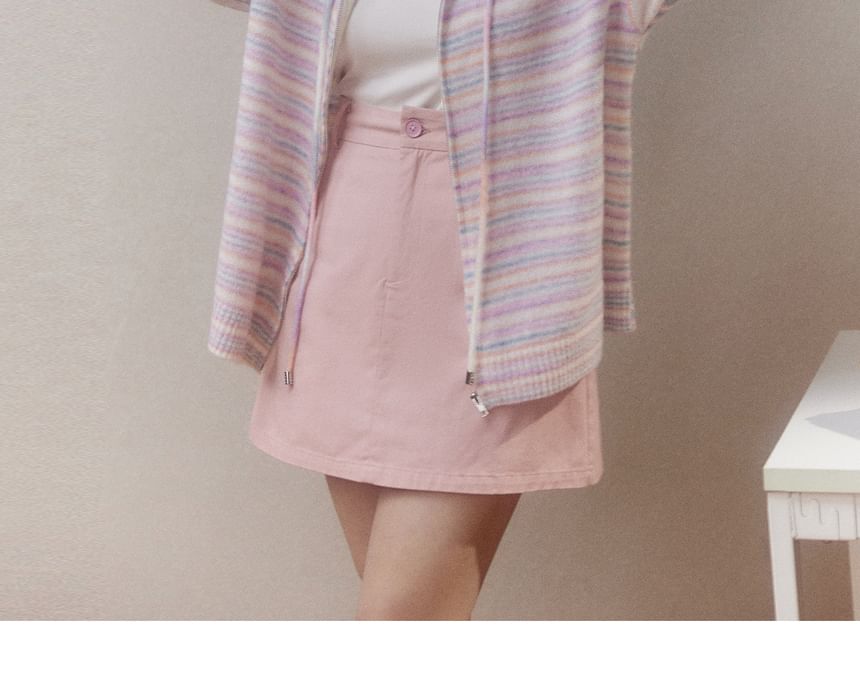 Plus Size Striped Zip-Up Knit Hoodie