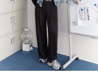 Plus Size High Rise Plain Wide Leg Suit Pants