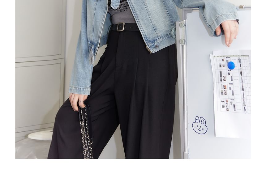 Plus Size High Rise Plain Wide Leg Suit Pants