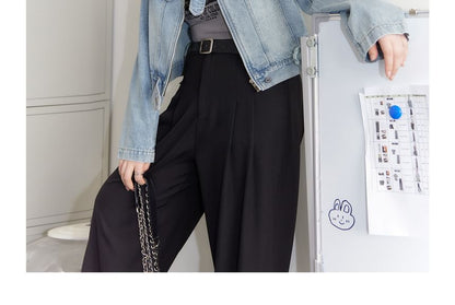 Plus Size High Rise Plain Wide Leg Suit Pants