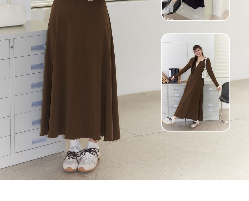 Plus Size Long Sleeve Mock Two Piece Button Maxi A-Line Dress