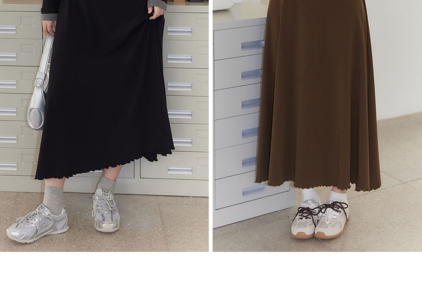 Plus Size Long Sleeve Mock Two Piece Button Maxi A-Line Dress