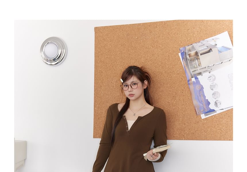 Plus Size Long Sleeve Mock Two Piece Button Maxi A-Line Dress