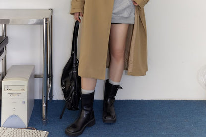 Plus Size Collared Plain Midi Double Breasted Trench Coat