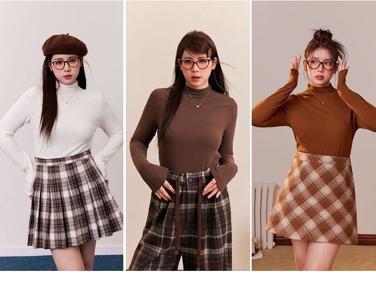 Plus Size Long Sleeve Mock Neck Plain Top