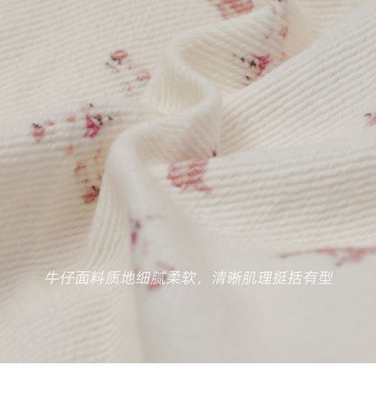 Plus Size Collared Bear Print Button Denim Jacket