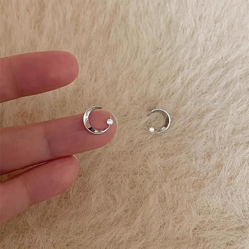 Earring Moon Alloy Rhinestone Stud