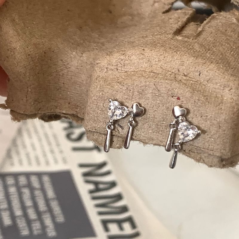 Heart Drop Rhinestone Earring Alloy