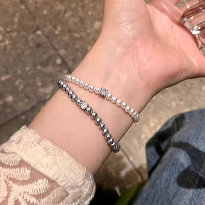 Alloy Rhinestone Pearl Bracelet Faux