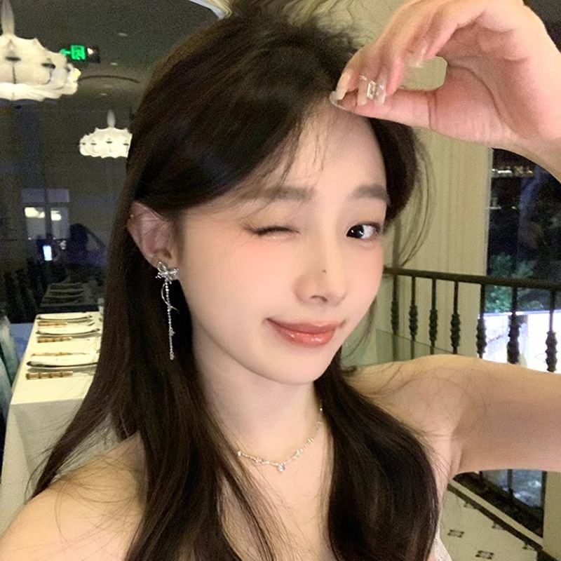 Alloy Dangle Butterfly Stone Earring Eye Cat Faux