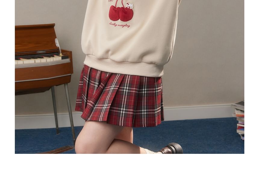 Plus Size High Waist Plaid Pleated Buckled Mini A-Line Skirt