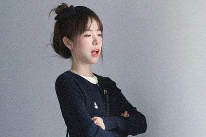 Crew Neck Embroidered Plain Cardigan / Short-Sleeve Crew Neck Plain Tee / High Waist Plain Mini A-Line Skirt