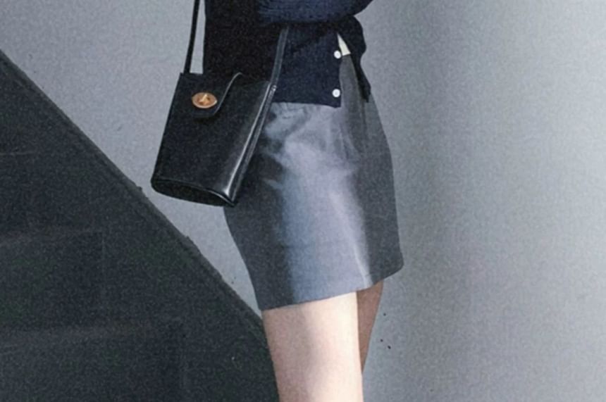 Crew Neck Embroidered Plain Cardigan / Short-Sleeve Crew Neck Plain Tee / High Waist Plain Mini A-Line Skirt