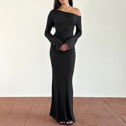 Off-Shoulder Long-Sleeve Mermaid Maxi Dress
