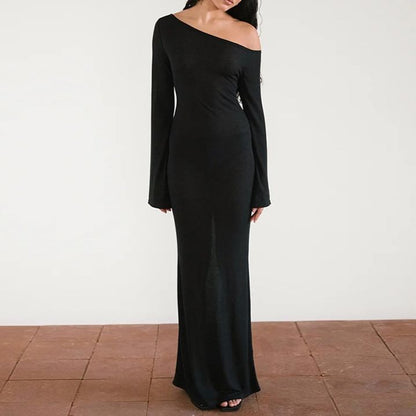 Off-Shoulder Long-Sleeve Mermaid Maxi Dress