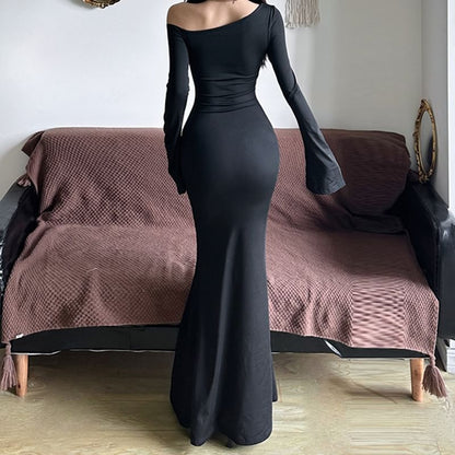 Off-Shoulder Long-Sleeve Mermaid Maxi Dress
