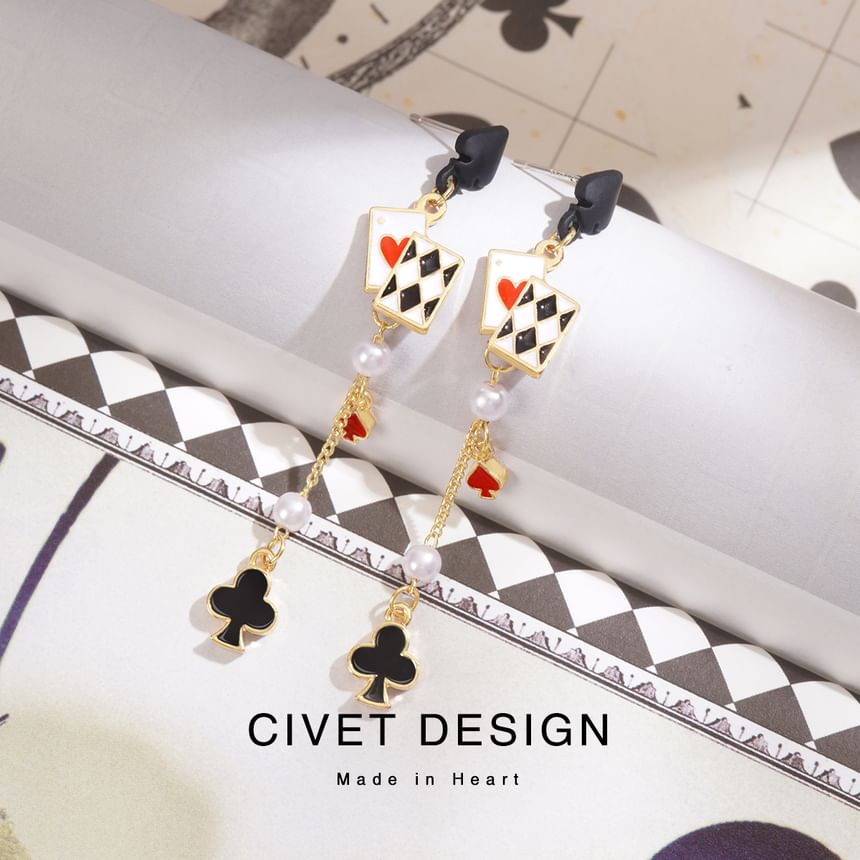 Cuff / Silver Card Earring Print Poker Sterling Stud Ear