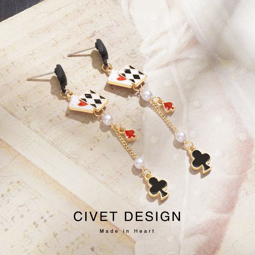 Cuff / Silver Card Earring Print Poker Sterling Stud Ear