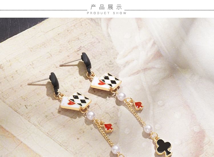 Cuff / Silver Card Earring Print Poker Sterling Stud Ear