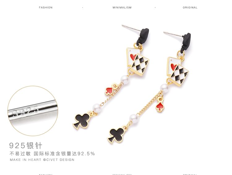 Cuff / Silver Card Earring Print Poker Sterling Stud Ear