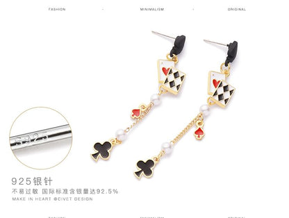 Cuff / Silver Card Earring Print Poker Sterling Stud Ear