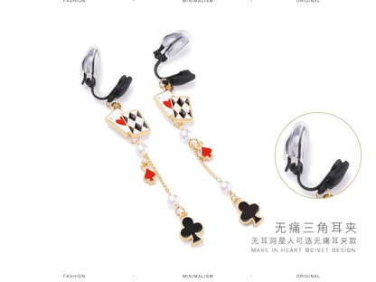 Cuff / Silver Card Earring Print Poker Sterling Stud Ear