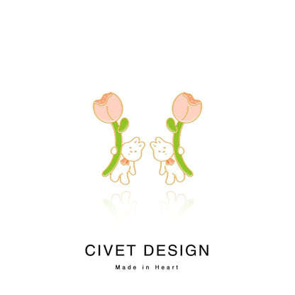 / Rabbit Designs ) Ear Stud Sterling Cuff Various Silver Earring Cartoon (