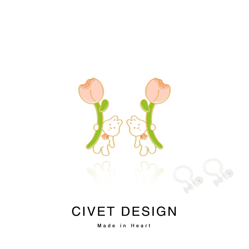 / Rabbit Designs ) Ear Stud Sterling Cuff Various Silver Earring Cartoon (