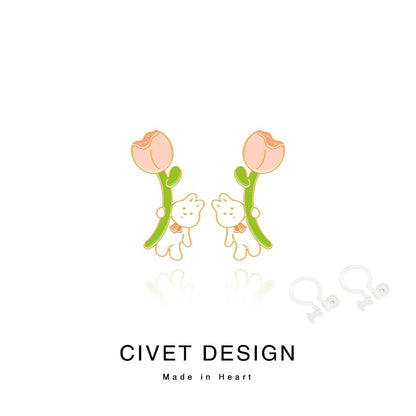 / Rabbit Designs ) Ear Stud Sterling Cuff Various Silver Earring Cartoon (