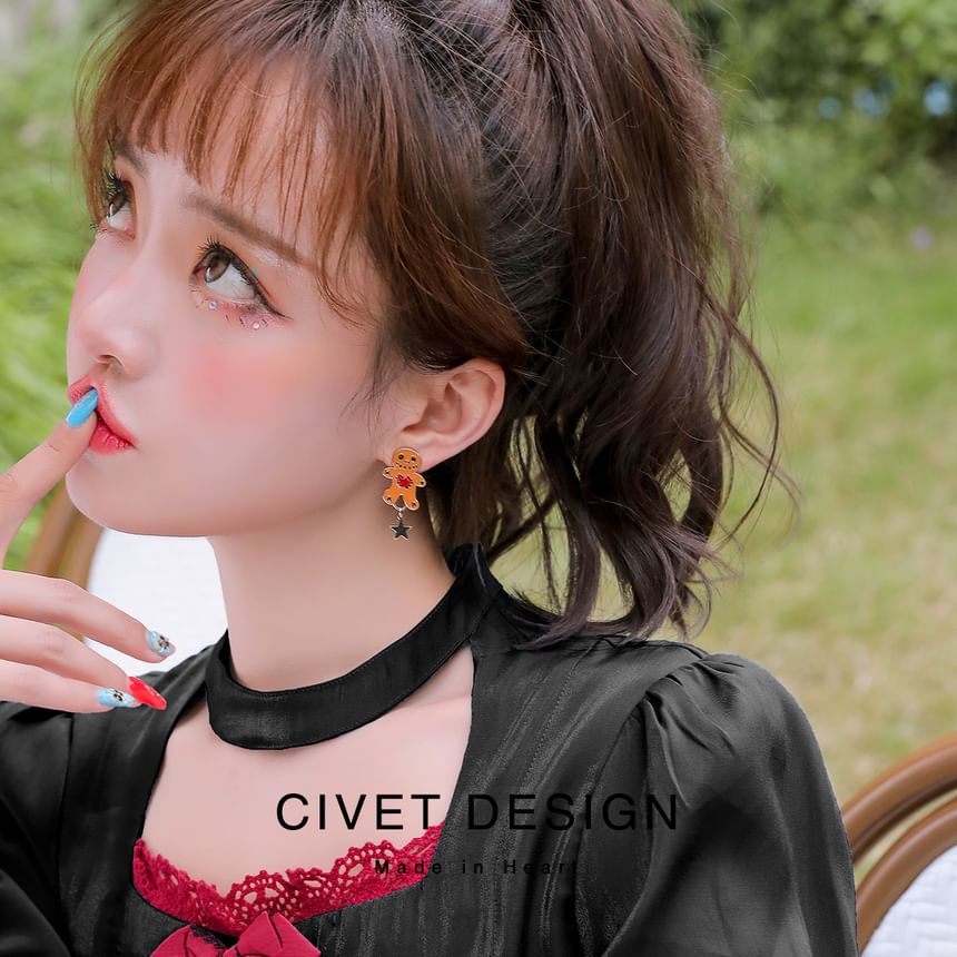 / Silver Stud Earring Sterling Halloween Cartoon Asymmetrical Cuff Ear