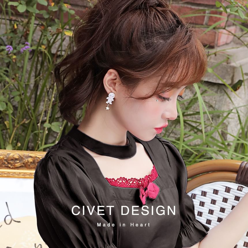 / Silver Stud Earring Sterling Halloween Cartoon Asymmetrical Cuff Ear