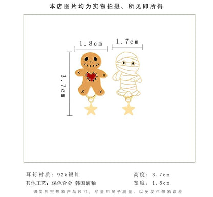 / Silver Stud Earring Sterling Halloween Cartoon Asymmetrical Cuff Ear