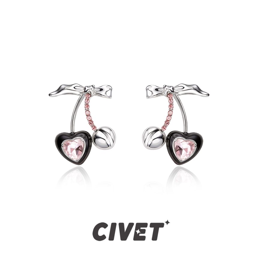 Ear Cuff Silver Stud Rhinestone Sterling Cherry Earring /