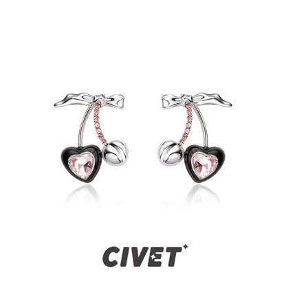 Ear Cuff Silver Stud Rhinestone Sterling Cherry Earring /