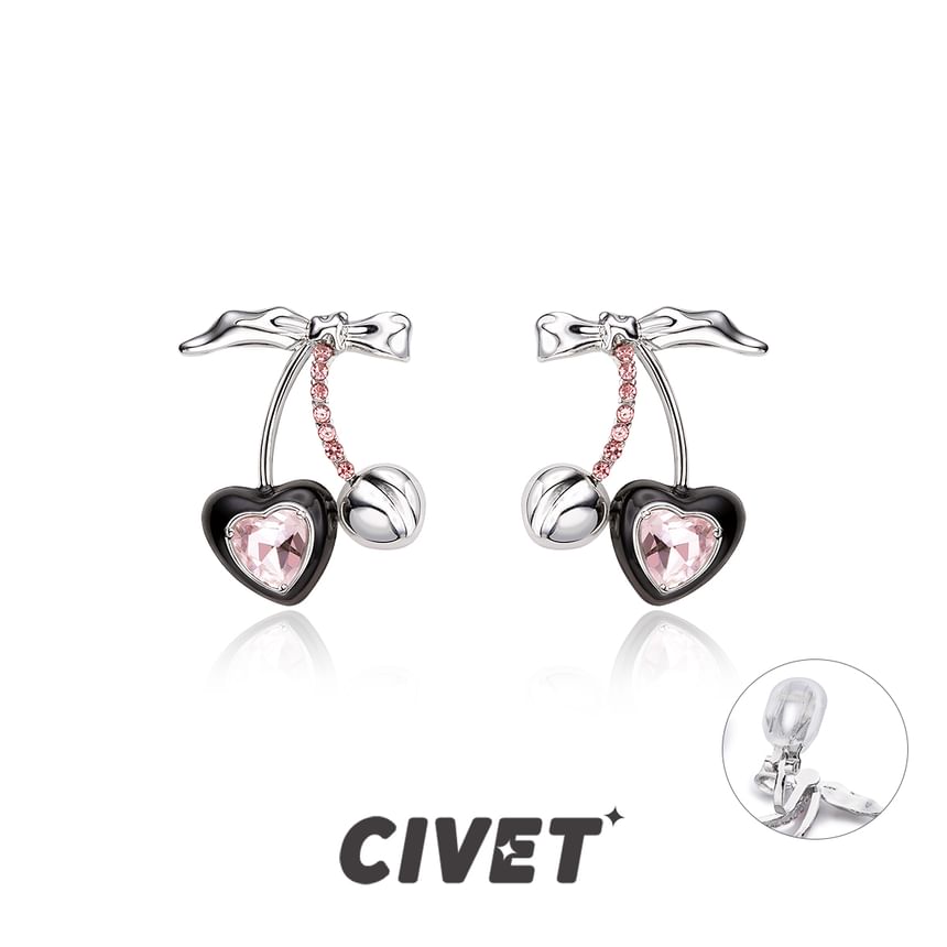 Ear Cuff Silver Stud Rhinestone Sterling Cherry Earring /
